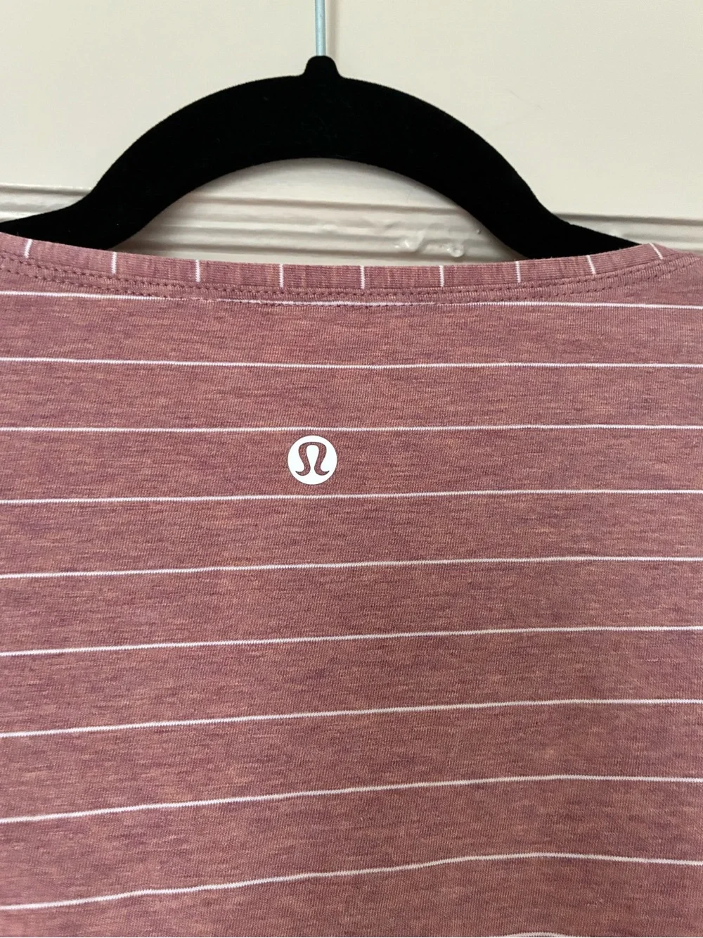 lululemon athletica back in action LS Striped Tee in Dusty Rose and White